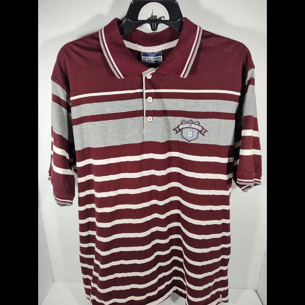 Blue Bird Collection Men's Size XXL Burgundy Gray Striped Polo Shirt